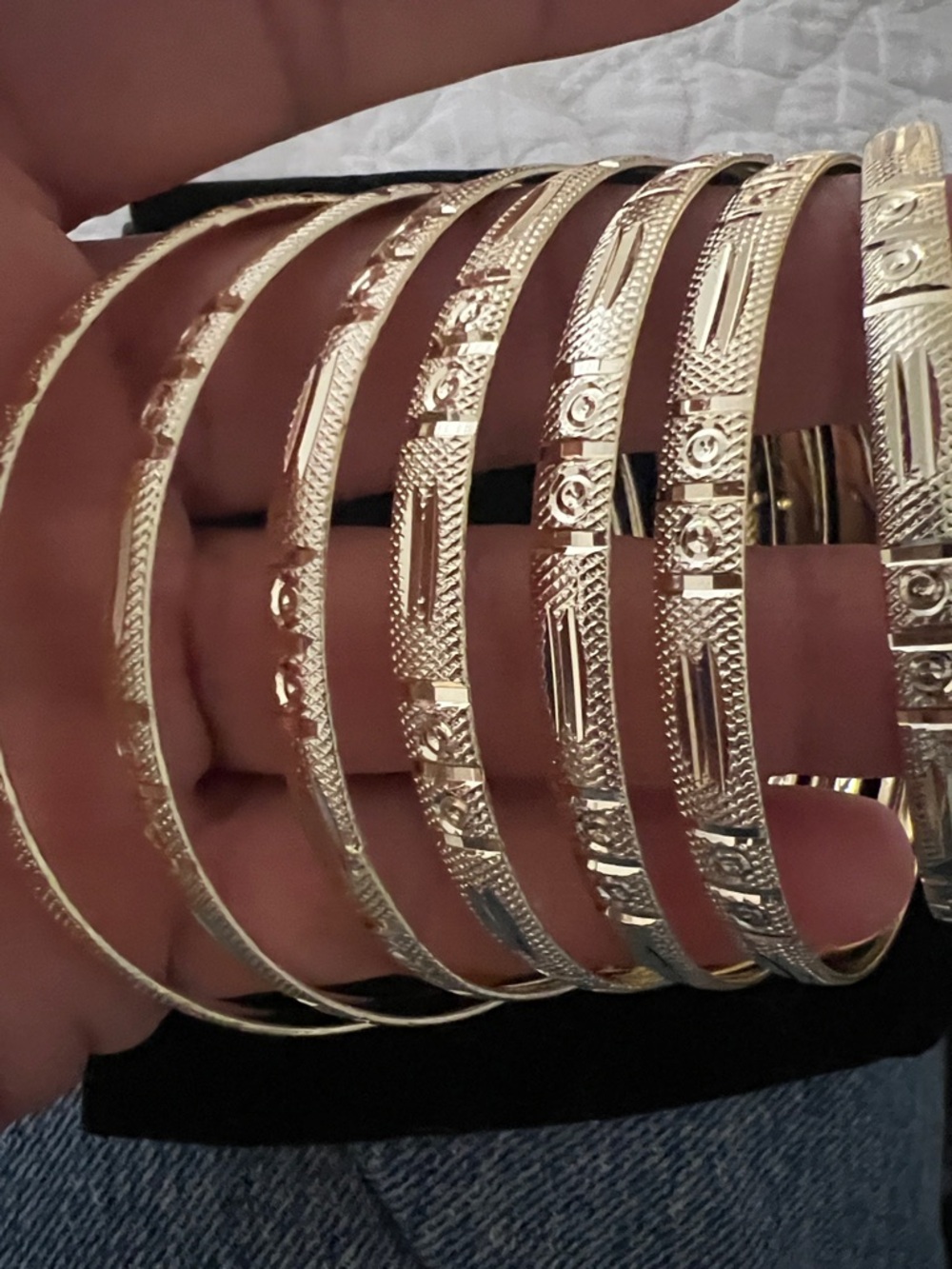 Semanatio laminated Elegant Gold-Tone Textured Women's Bangle Set